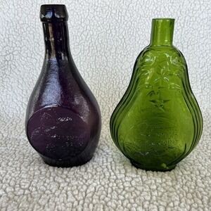 Amethyst & Green Glass Bottles Clevenger Bros Spearmint and Lemon Balm Vintage